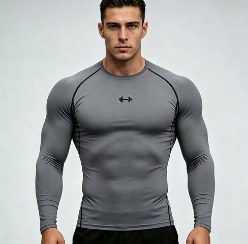 Men's Long Sleeve Compression Shirt Cool Dry Fit Workout Gym T-Shirt Running Sports Baselayer in Saudi Arabia