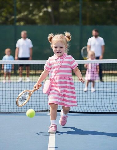 Renotemy طفل فتاة اللباس حجم 4t الفتيات ملابس الصيف وتتسابق الأطفال الصغار 5T فتاة الهدايا الوردي مخطط الرياضة جولف كم قصير زر فساتين بولو القطن العودة إلى المدرسة فستان حفلة موحدة مع حقيبة in Kuwait