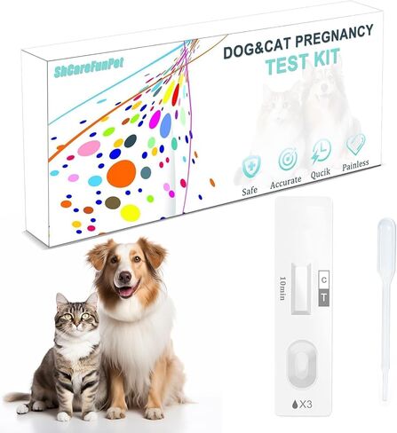 مجموعة أدوات اختبار حمل الحيوانات الأليفة للكلاب والقطط - شريط الكشف عن استرخاء البول في المنزل - دقة 98.8%، غير غازية وخالية من الإجهاد - عبوة واقية محكمة الغلق بشكل فردي (عدد واحد) in Kuwait