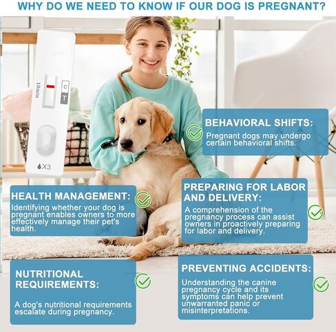 مجموعة أدوات اختبار حمل الحيوانات الأليفة للكلاب والقطط - شريط الكشف عن استرخاء البول في المنزل - دقة 98.8%، غير غازية وخالية من الإجهاد - عبوة واقية محكمة الغلق بشكل فردي (عدد واحد) in Kuwait