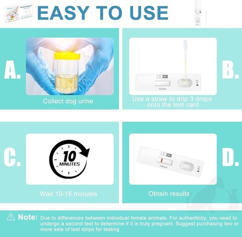 مجموعة أدوات اختبار حمل الحيوانات الأليفة للكلاب والقطط - شريط الكشف عن استرخاء البول في المنزل - دقة 98.8%، غير غازية وخالية من الإجهاد - عبوة واقية محكمة الغلق بشكل فردي (عدد واحد) in Kuwait