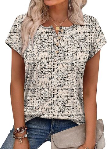 OFEEFAN Womens Tops Henley Shirts Short Sleeve Business Work Blouses Dressy Casual Summer Tops Spring Outfits in Saudi Arabia