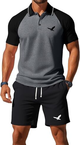Men's Summer Thin Bird Print Raglan Sleeve Color-block Short-sleesleeved Polo Shirt Casual Vacation Beach Sports Running in Saudi Arabia