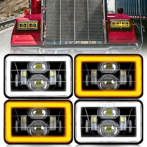 مصابيح أمامية LED مقاس 4 × 6 بوصة معتمدة من وزارة النقل، مصابيح هالة أمامية رائعة Hi/Lo Seal Beam H4651 H4652 H4656 H4666 H6545 مصباح أمامي للشاحنة مستطيلة متوافق مع بيك اب Ken-worth Pe-terbilt، 4 قطع in Saudi Arabia