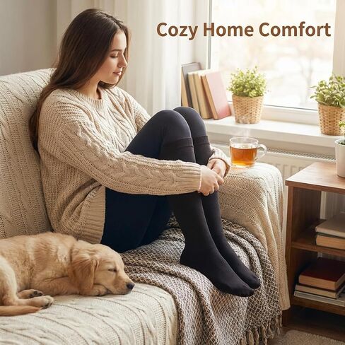 EABERN 6 أزواج من الجوارب النسائية غير الشفافة المبطنة بالصوف، جوارب دافئة عالية الركبة in Kuwait