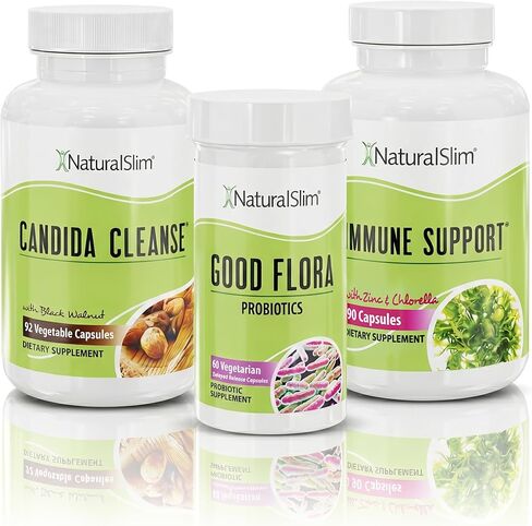 مجموعة مكملات دعم تطهير المبيضات NaturalSlim - مجموعة المبيضات المضادة للنمو الزائد وتنظيف الأمعاء والقولون 242 كبسولة إجمالية - برنامج تنظيف لمدة 28 يومًا تم صياغته بواسطة فرانك سواريز (عبوة واحدة) in Kuwait