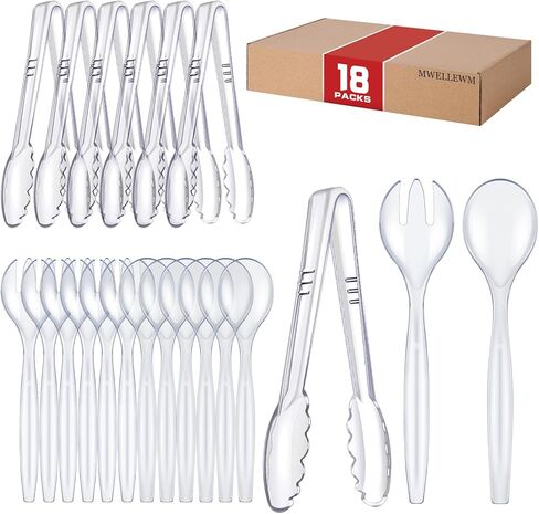 Mwellewm 18Pcs Serving Utensils, 10'' Plastic Serving Utensils Set, Disposable Serving Spoons for Buffet, Large Serving Tongs for Food, Heavy Duty Party Supplies for Salad Soup Cooking Catering(Black) in Saudi Arabia
