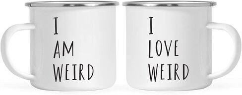 Andaz Press Stainless Steel Campfire Coffee Mugs Gift Set, I Am Weird, I Love Weird, 2-Pack, Girlfriend Boyfriend Cute Couple Gifts, Metal Enamel Campfire Camp Cup, Includes Gift Box in Saudi Arabia