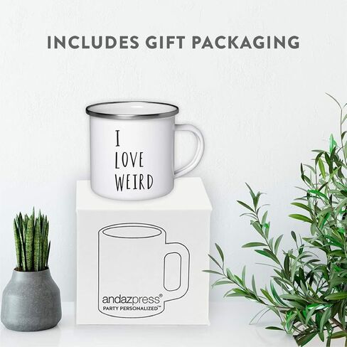 Andaz Press Stainless Steel Campfire Coffee Mugs Gift Set, I Am Weird, I Love Weird, 2-Pack, Girlfriend Boyfriend Cute Couple Gifts, Metal Enamel Campfire Camp Cup, Includes Gift Box in Saudi Arabia