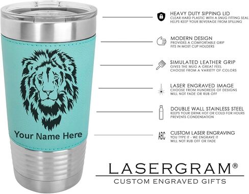 كوب بهلوان معزول بالفراغ سعة 20 أونصة من LaserGram، متسابق أسطواني، يتضمن نقشًا شخصيًا (جلد صناعي، أزرق مخضر) in Kuwait