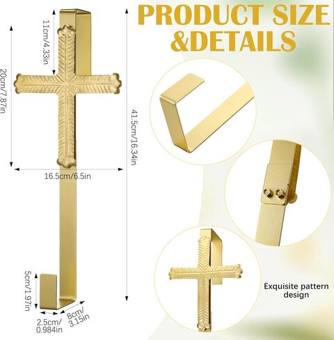 Frienda 15.7" Wreath Hanger for Front Door Cross Wreaths Hangers Metal Gold Over The Door Hooks Easter Christian Religious Wall Decor for Wall Home Garden Spring Porch in Saudi Arabia