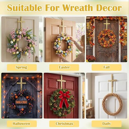 Frienda 15.7" Wreath Hanger for Front Door Cross Wreaths Hangers Metal Gold Over The Door Hooks Easter Christian Religious Wall Decor for Wall Home Garden Spring Porch in Saudi Arabia