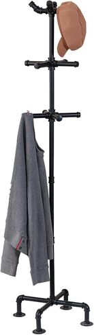 MyGift 64 Inch Industrial Black Metal Freestanding Coat Rack Stand with Realistic Pipe Design and 12 Hooks, Entryway Organizer for Hanging Coats, Hat, Handbags, Scarves in Kuwait