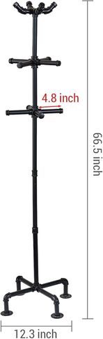 MyGift 64 Inch Industrial Black Metal Freestanding Coat Rack Stand with Realistic Pipe Design and 12 Hooks, Entryway Organizer for Hanging Coats, Hat, Handbags, Scarves in Kuwait