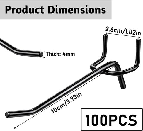 100 Pcs 4 Inch Peg Board Shelving Hooks, Black Pegboard Hooks, Heavy Duty Wall Display Hook Bulk for 1/8 and 1/4 Pegboard, for Garage Storage, Craft Organizing, Kitchen, Store in Saudi Arabia