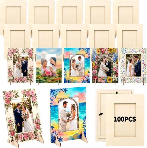 جيلين 50 حزمة DIY إطارات الصور الخشبية للحرف اليدوية لصور 4 × 6 بوصة غير مكتملة إطارات الصور الخشبية الصلبة لصياغة اللوحة DIY عيد ميلاد الزفاف عيد ميلاد (مستطيل) in Kuwait