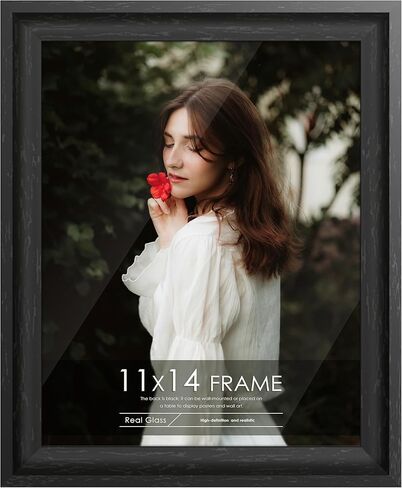 إطار صورة أسود مقاس 11 × 14 - زجاج حقيقي، إطار سميك كلاسيكي لعرض الصور مقاس 8 × 10 مع حصيرة أو 11 × 14 بدون حصيرة، أو تعليق على الحائط أو حامل طاولة in Kuwait