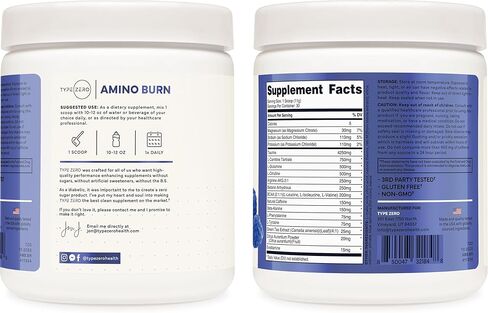 Type Zero Amino Burn - Vegan BCAA + Clean Pre Workout Powder with Arginine AKG, L-Citrulline & Beta Alanine - Amino Acid Clean Energy, Endurance & Hydration Supplement - Blue Raspberry, 30 Servings in Kuwait