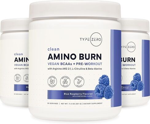 Type Zero Amino Burn - Vegan BCAA + Clean Pre Workout Powder with Arginine AKG, L-Citrulline & Beta Alanine - Amino Acid Clean Energy, Endurance & Hydration Supplement - Blue Raspberry, 30 Servings in Kuwait