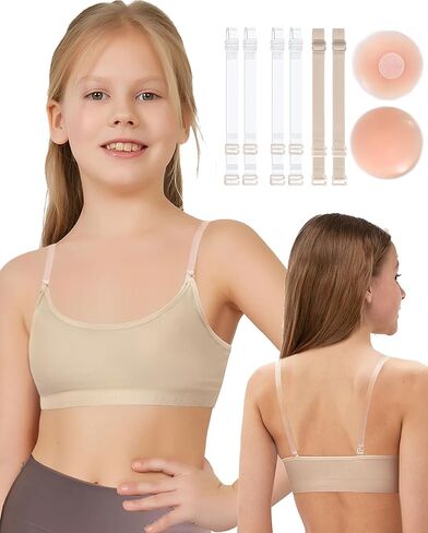 Girl Dance Bra - Seamless Wireless Elastic Bras with 2 Pair Adjustable Replace Clear Straps Silicone Covers in Saudi Arabia