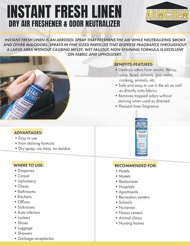 Instant Fresh Linen: Ultra-Fine Dry Air Freshener and Deodorizer for Neutralizing Odors and Leaving a Crisp, Clean Linen Scent in Commercial and Residential Spaces in Saudi Arabia