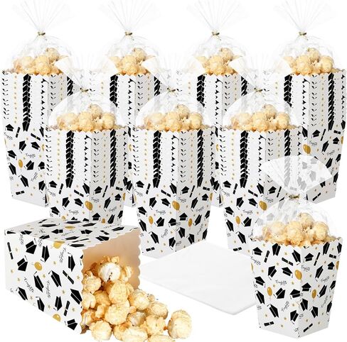 CHENGU 100 Set Graduation Popcorn Boxes Class of 2026 Party Favors Supplies, Mini Paper Popcorn Containers Bucket Graduation Candy Box with Clear Treat Bags and Ties, 2.2 x 4.2 x 3 in Saudi Arabia
