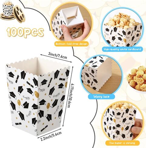 CHENGU 100 Set Graduation Popcorn Boxes Class of 2026 Party Favors Supplies, Mini Paper Popcorn Containers Bucket Graduation Candy Box with Clear Treat Bags and Ties, 2.2 x 4.2 x 3 in Saudi Arabia