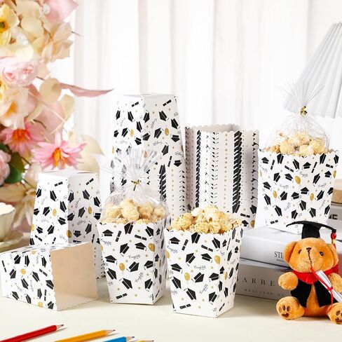 CHENGU 100 Set Graduation Popcorn Boxes Class of 2026 Party Favors Supplies, Mini Paper Popcorn Containers Bucket Graduation Candy Box with Clear Treat Bags and Ties, 2.2 x 4.2 x 3 in Saudi Arabia