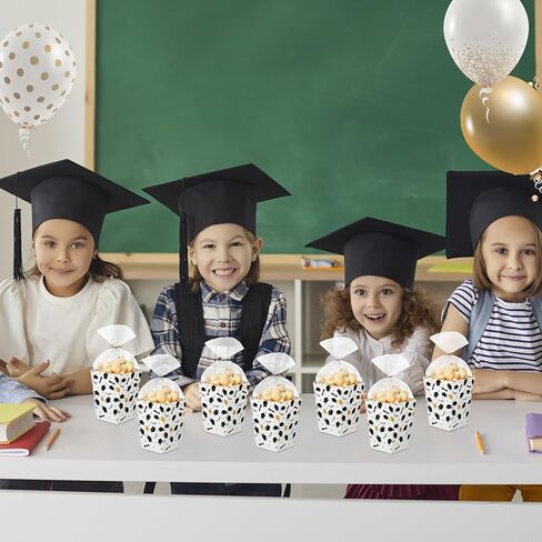 CHENGU 100 Set Graduation Popcorn Boxes Class of 2026 Party Favors Supplies, Mini Paper Popcorn Containers Bucket Graduation Candy Box with Clear Treat Bags and Ties, 2.2 x 4.2 x 3 in Saudi Arabia