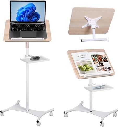 Floor/Desktop Standing Book Stand,Solid Wood, Music Stand for Sheet Music with Tray, 4 Lockable Casters, Laptop Stand with Page Clips, Height from 20-51in, for Laptops, Bible/Cookbook in Saudi Arabia