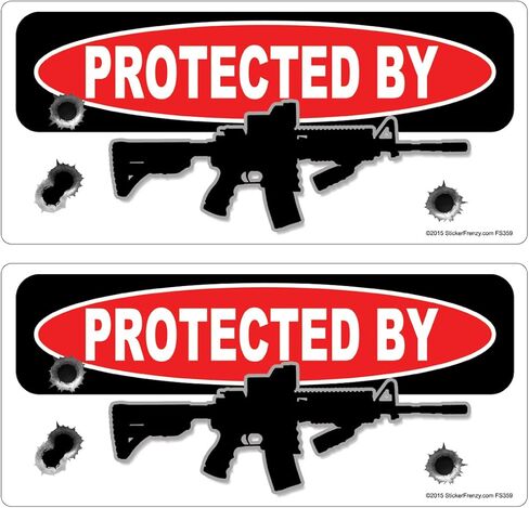 Protected by AR-15 Rifle 2 Pack Stickers Laminated #FS359 Vinyl Decal Car Truck Bumper Windshield Funny Self Defense Home Security in Saudi Arabia