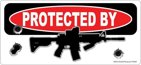Protected by AR-15 Rifle 2 Pack Stickers Laminated #FS359 Vinyl Decal Car Truck Bumper Windshield Funny Self Defense Home Security in Saudi Arabia