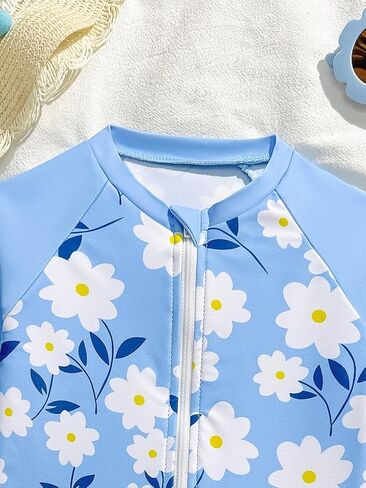 Toddler Girls One Piece Swimsuit 2-6 Years Long Sleeve Floral Ruffle Rash Guard Kids Beach Swimwear in Saudi Arabia