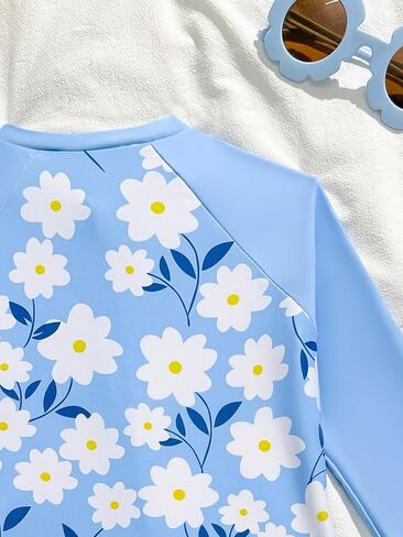 Toddler Girls One Piece Swimsuit 2-6 Years Long Sleeve Floral Ruffle Rash Guard Kids Beach Swimwear in Saudi Arabia