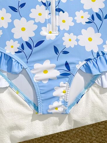 Toddler Girls One Piece Swimsuit 2-6 Years Long Sleeve Floral Ruffle Rash Guard Kids Beach Swimwear in Saudi Arabia
