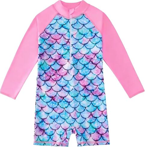 Girls Mermaid Swimsuit Kids One Piece Bathing Suit Long Sleeve Quick Drying Swimwear for Beach Pool 3-14Y in Saudi Arabia