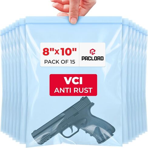 VCI Reclosable Poly Bags 8" x 10", Pack of 15-4 mil Heavy Duty VCI Anti-Corrosion Gun Protection Bag - Rustproof, Waterproof Packaging for Metal Armor, Electronics, Machinery, Automotive Parts in Saudi Arabia