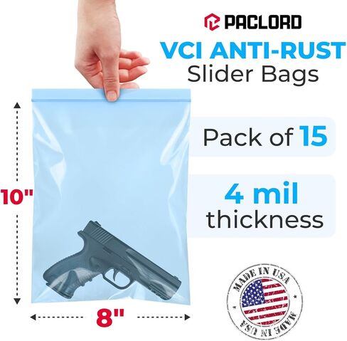VCI Reclosable Poly Bags 8" x 10", Pack of 15-4 mil Heavy Duty VCI Anti-Corrosion Gun Protection Bag - Rustproof, Waterproof Packaging for Metal Armor, Electronics, Machinery, Automotive Parts in Saudi Arabia