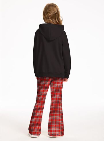 AMAWMW Girls Clothes Fashion Outfits 2 Piece Long Sleeve Hoodie Sweatshirt and Plaid Flare Pants Girls' Clothing Sets in Saudi Arabia