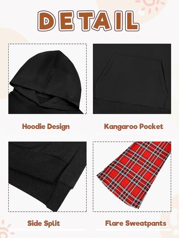 AMAWMW Girls Clothes Fashion Outfits 2 Piece Long Sleeve Hoodie Sweatshirt and Plaid Flare Pants Girls' Clothing Sets in Saudi Arabia