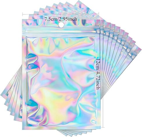 60 Pcs 3" x 4.7" Holographic Mylar Bags, Iridescent Rainbow Resealable Ziplock Pouches with Hang Hole for Small Business Jewelry in Saudi Arabia