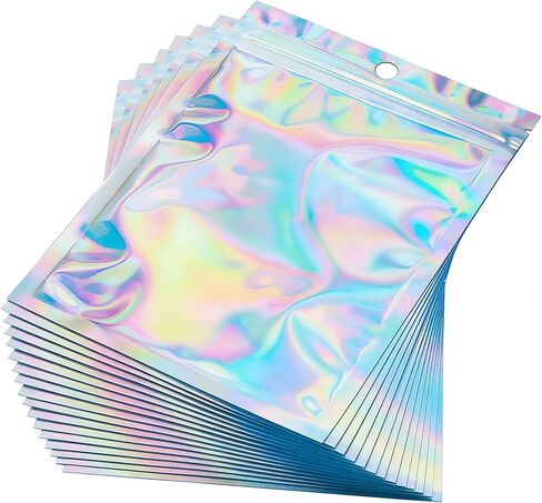 60 Pcs 3" x 4.7" Holographic Mylar Bags, Iridescent Rainbow Resealable Ziplock Pouches with Hang Hole for Small Business Jewelry in Saudi Arabia
