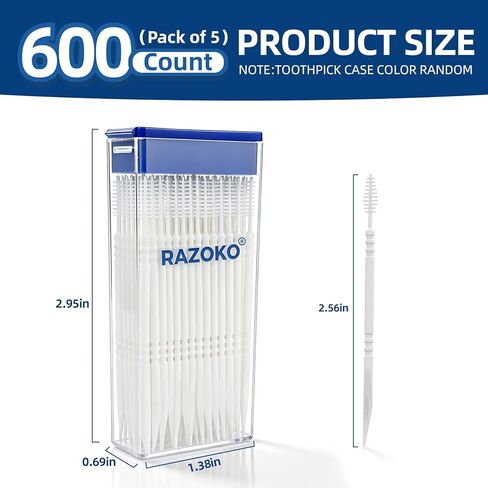 أعواد أسنان RAZOKO بين الأسنان، إجمالي 600 عدد (5 عبوات) معول فموي للاستعمال مرة واحدة، منظف بلاستيكي بين الأسنان من الدرجة الغذائية مع حقيبة محمولة للسفر والمنزل in Kuwait