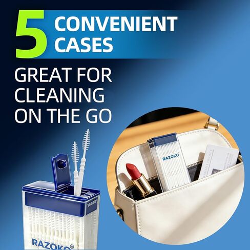 أعواد أسنان RAZOKO بين الأسنان، إجمالي 600 عدد (5 عبوات) معول فموي للاستعمال مرة واحدة، منظف بلاستيكي بين الأسنان من الدرجة الغذائية مع حقيبة محمولة للسفر والمنزل in Kuwait