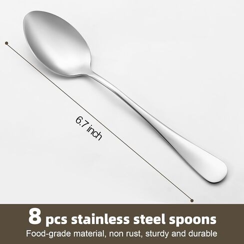 8 Pcs Teaspoons Set, Food Grade Stainless Steel Spoons Silverware, Durable Metal spoons, Tea Spoon, Dessert spoon for Home, Kitchen or Restaurant, Mirror Polished, Dishwasher Safe, 6.7 Inches in Saudi Arabia