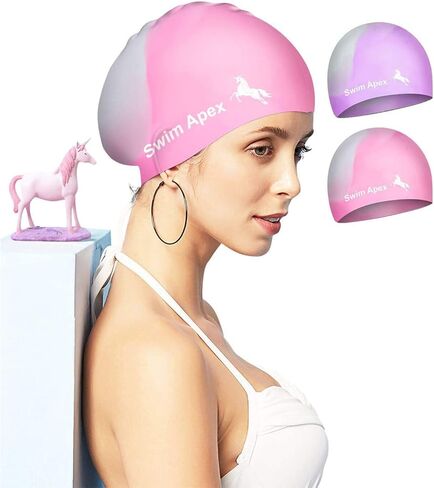 2PCS Swimming Cap, Silicone Waterproof Swimming Hat, Swimming Caps for Women/Men, Pink/Purple Adult Swimming Caps That Keep Hair Dry, Ladies Swimming Cap Long/Short Hair in Saudi Arabia
