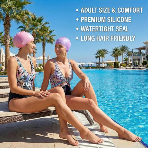 2PCS Swimming Cap, Silicone Waterproof Swimming Hat, Swimming Caps for Women/Men, Pink/Purple Adult Swimming Caps That Keep Hair Dry, Ladies Swimming Cap Long/Short Hair in Saudi Arabia