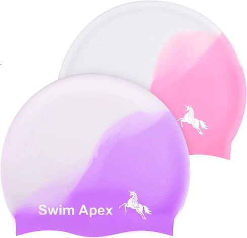 2PCS Swimming Cap, Silicone Waterproof Swimming Hat, Swimming Caps for Women/Men, Pink/Purple Adult Swimming Caps That Keep Hair Dry, Ladies Swimming Cap Long/Short Hair in Saudi Arabia