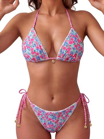 طقم بيكيني صفيق بسلسلة مثلثة للنساء، ملابس سباحة مثيرة مكونة من قطعتين، بدلة استحمام برازيلية in Kuwait