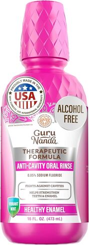 غسول الفم بالفلورايد المضاد للتسوس من جوروناندا - يساعد على منع التسوس وتقوية الأسنان والمينا - 0.05% غسول الفم العلاجي بفلوريد الصوديوم - خالي من الكحول، نعناع نابض بالحياة - 16 أونصة، عبوة من قطعتين in Kuwait